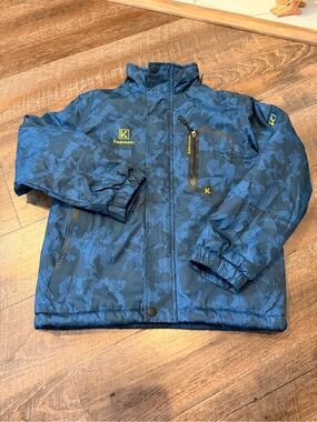 Keevoom Boys Fleece Lined Winter Jacket Blue Camo Hooded Coat Size 8-9